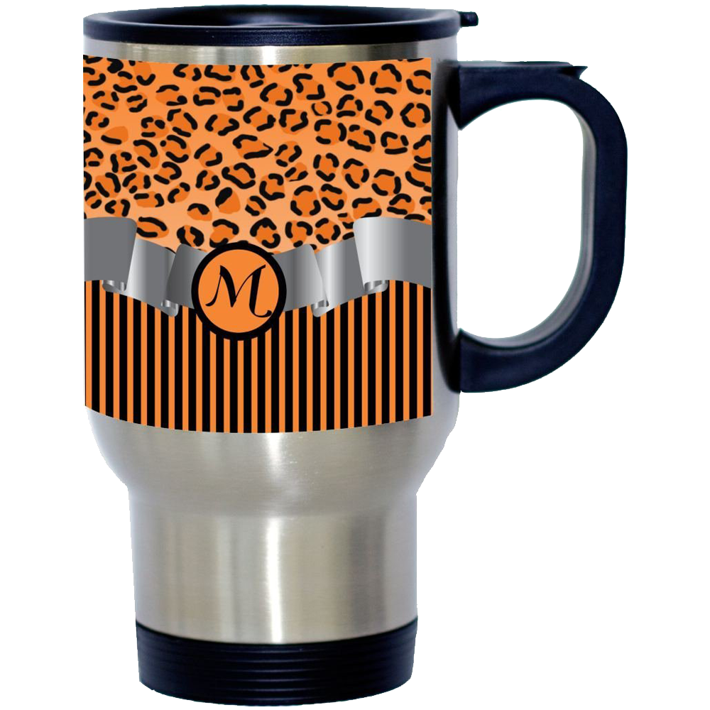 Letter M Initial Leopard Print and Stripes Monogrammed Design